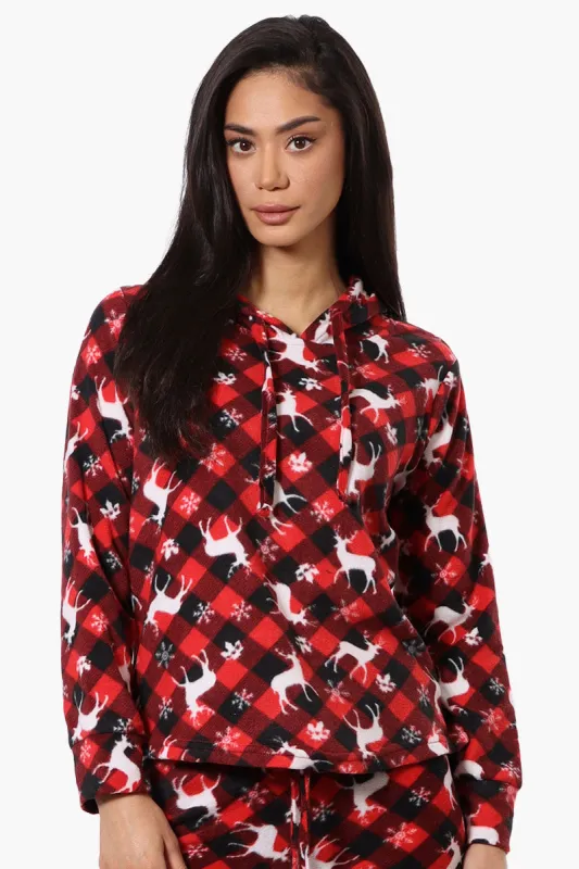 Canada Weather Gear Plaid Reindeer Pattern Hooded Pajama Top - Red sold by Fairweather