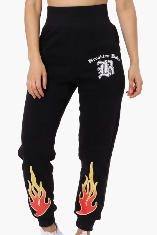 New Look High Waisted Flame Print Joggers - Black sold by Fairweather