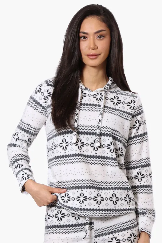 Canada Weather Gear Festive Pattern Hooded Pajama Top - White sold by Fairweather