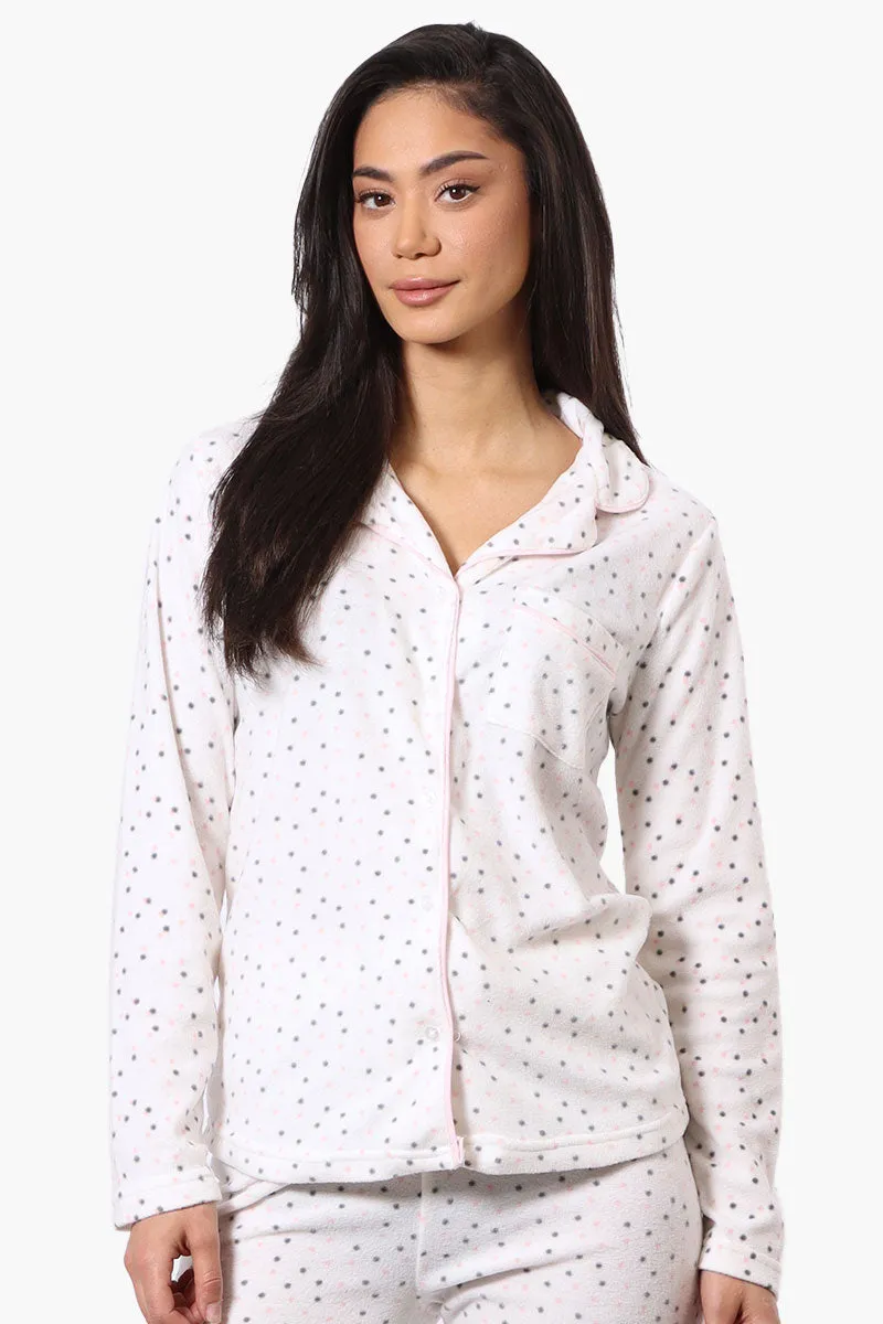 Canada Weather Gear Button Down Dotted Pattern Pajama Top - White sold by Fairweather