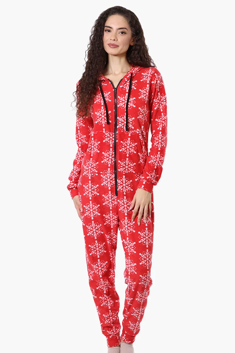 Canada Weather Gear Hooded Snowflake Pattern Fleece Onesie - Red sold by Fairweather