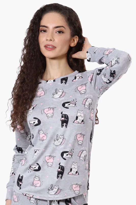 Canada Weather Gear Cat Pattern Crewneck Pajama Top - Grey sold by Fairweather