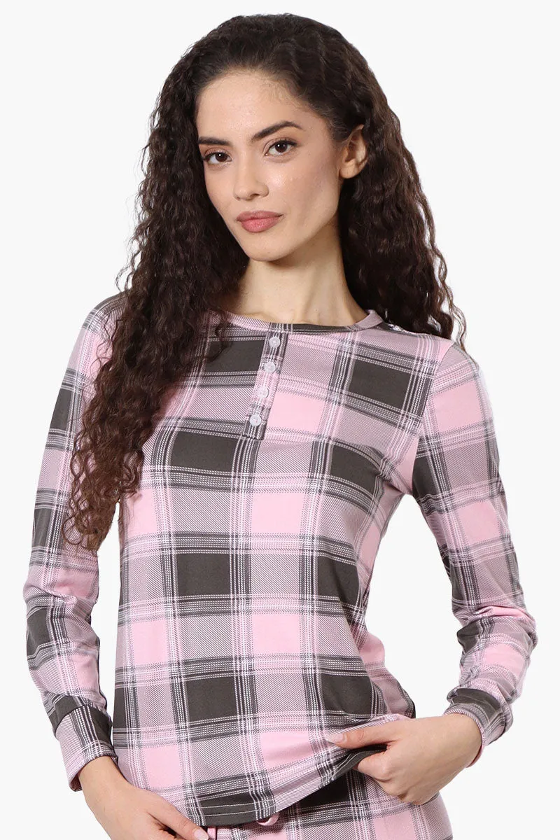 Canada Weather Gear Plaid Henley Pajama Top - Pink sold by Fairweather
