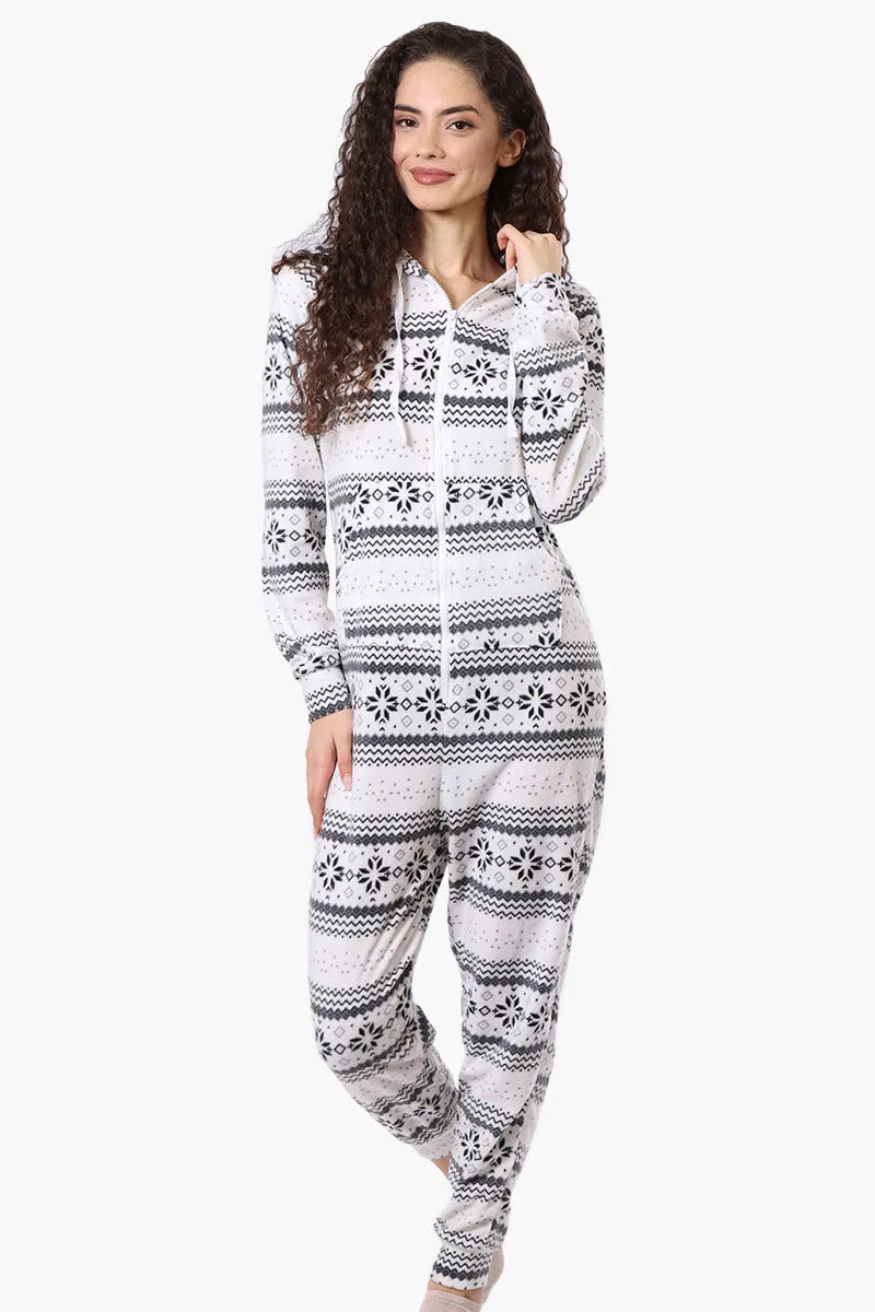 Canada Weather Gear Hooded Festive Pattern Fleece Onesie - White sold by Fairweather