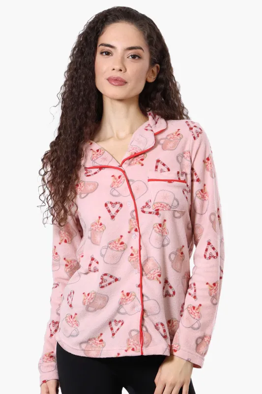 Canada Weather Gear Button Down Festive Pattern Pajama Top - Pink sold by Fairweather
