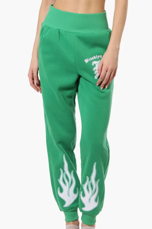 New Look High Waisted Flame Print Joggers - Green sold by Fairweather