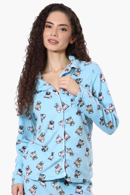 Canada Weather Gear Button Down Pug Pattern Pajama Top - Blue sold by Fairweather