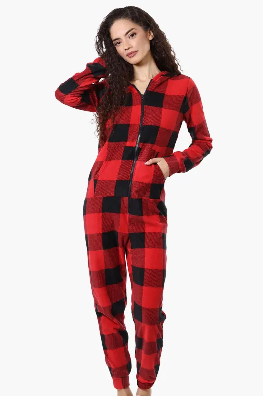 Canada Weather Gear Hooded Plaid Fleece Onesie - Red sold by Fairweather