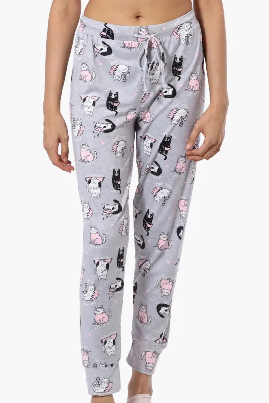 Canada Weather Gear Cat Pattern Tie Waist Pajama Bottoms - Grey sold by Fairweather