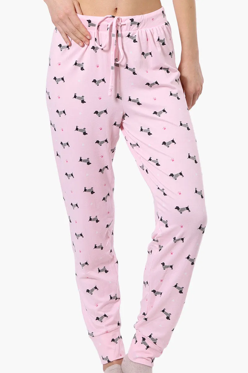 Canada Weather Gear Dachshund Pattern Tie Waist Pajama Pants - Pink sold by Fairweather