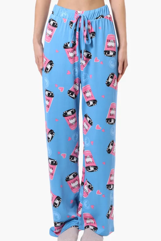 Canada Weather Gear Coffee Pattern Wide Leg Pajama Pants - Blue sold by Fairweather