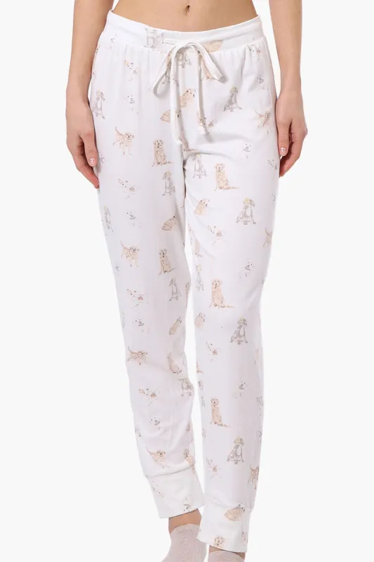 Canada Weather Gear Dog Pattern Tie Waist Pajama Pants - White sold by Fairweather