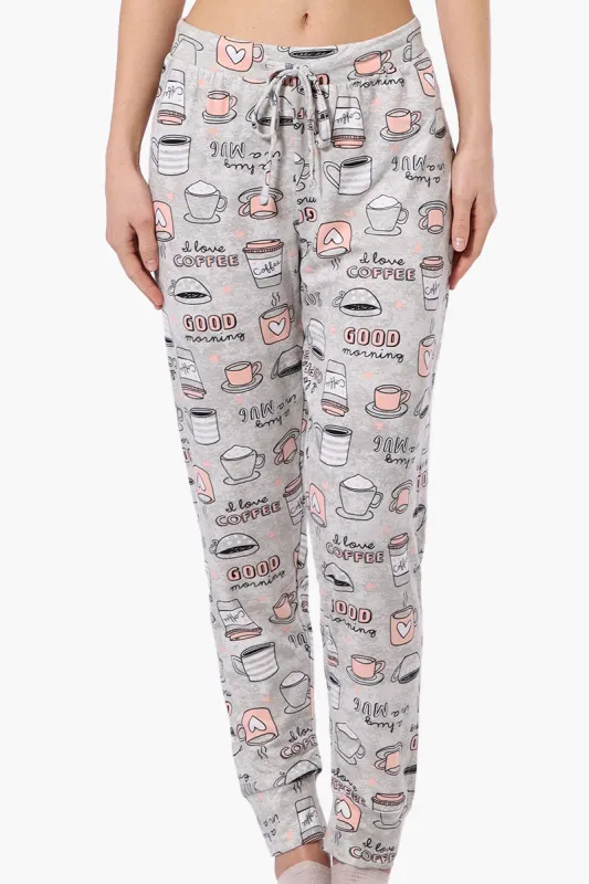 Canada Weather Gear Coffee Pattern Tie Waist Pajama Pants - White sold by Fairweather