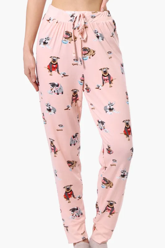 Canada Weather Gear Dog Pattern Tie Waist Pajama Pants - Pink sold by Fairweather