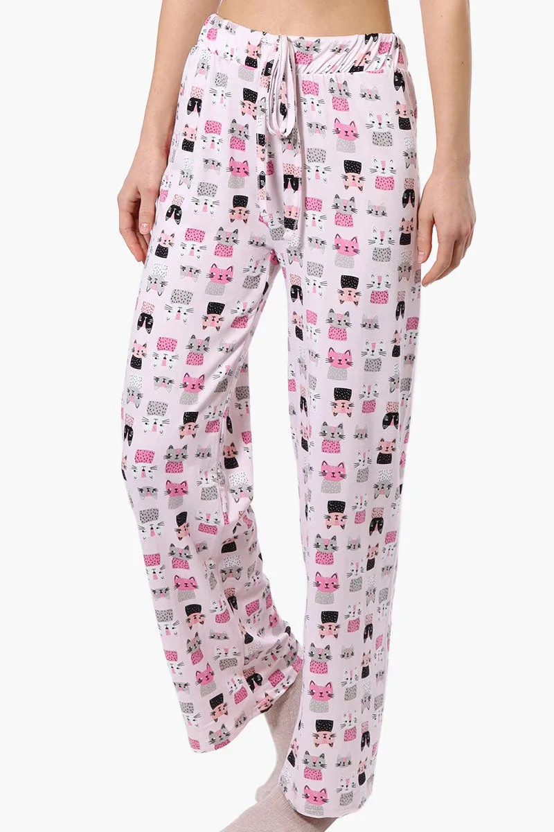 Canada Weather Gear Cat Pattern Wide Leg Pajama Pants - Pink sold by Fairweather