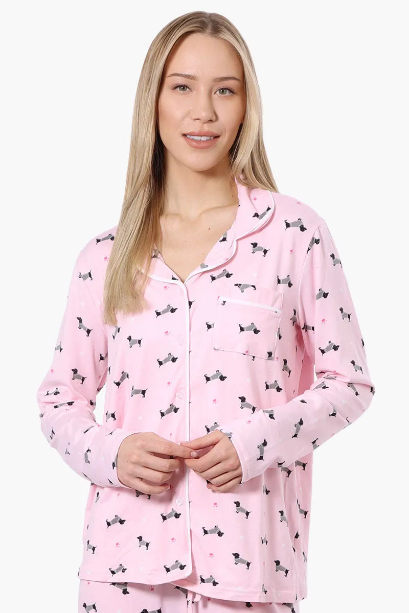 Canada Weather Gear Dachshund Pattern Button Down Pajama Top - Pink sold by Fairweather