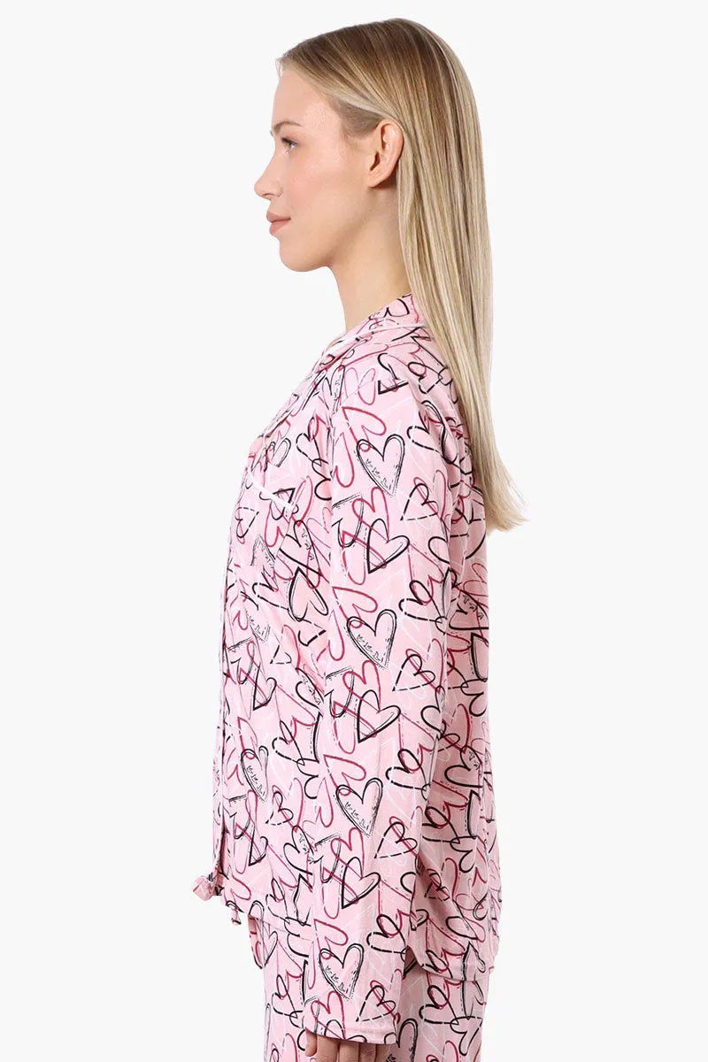Canada Weather Gear Heart Pattern Button Down Pajama Top - Pink sold by Fairweather product image thumbnail 2