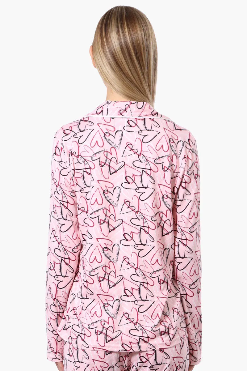 Canada Weather Gear Heart Pattern Button Down Pajama Top - Pink sold by Fairweather product image thumbnail 3