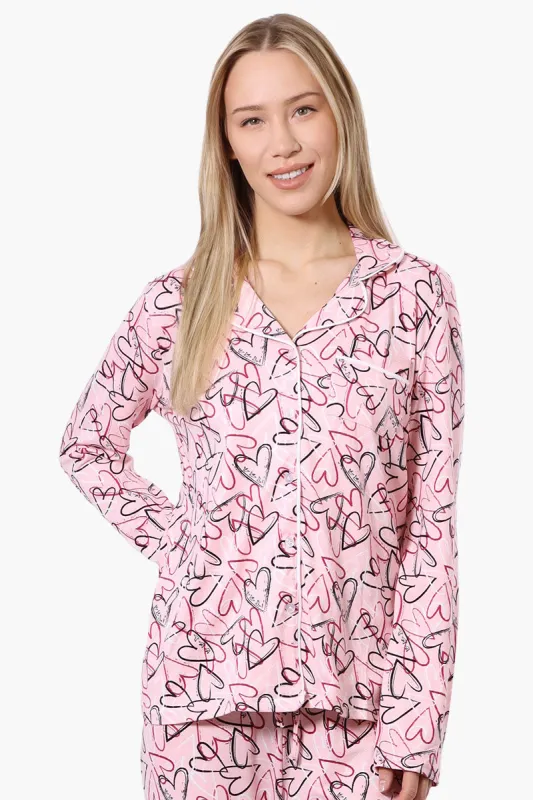 Canada Weather Gear Heart Pattern Button Down Pajama Top - Pink sold by Fairweather