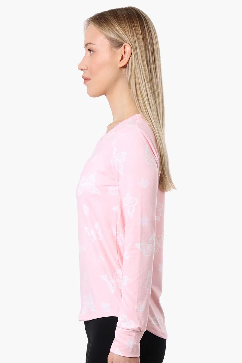 Canada Weather Gear Butterfly Pattern Henley Pajama Top - Pink sold by Fairweather product image thumbnail 2