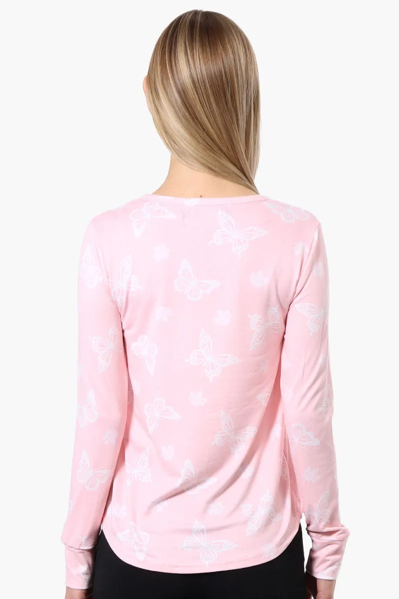 Canada Weather Gear Butterfly Pattern Henley Pajama Top - Pink sold by Fairweather product image thumbnail 3