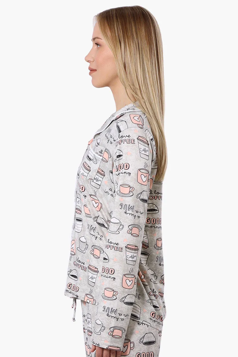 Canada Weather Gear Coffee Pattern Button Down Pajama Top - Grey sold by Fairweather product image thumbnail 2