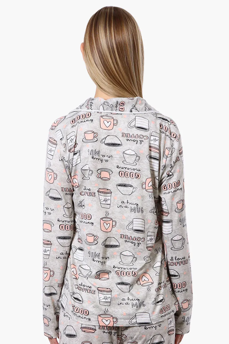Canada Weather Gear Coffee Pattern Button Down Pajama Top - Grey sold by Fairweather product image thumbnail 3