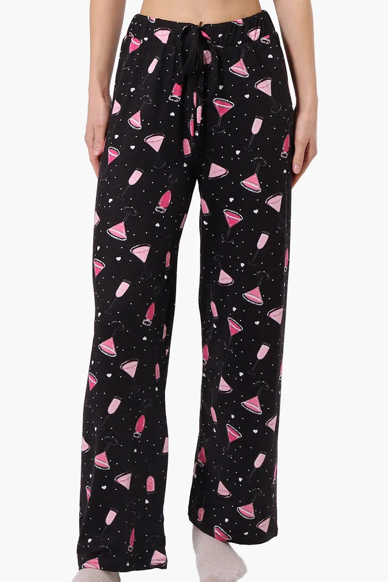 Canada Weather Gear Martini Pattern Wide Leg Pajama Pants - Black sold by Fairweather