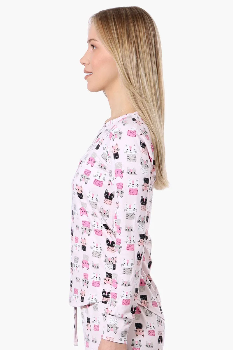 Canada Weather Gear Cat Pattern Henley Pajama Top - Pink sold by Fairweather product image thumbnail 2