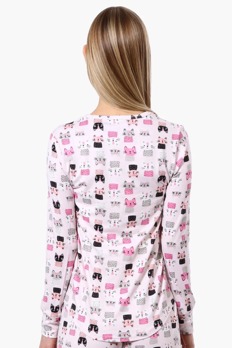 Canada Weather Gear Cat Pattern Henley Pajama Top - Pink sold by Fairweather product image thumbnail 3