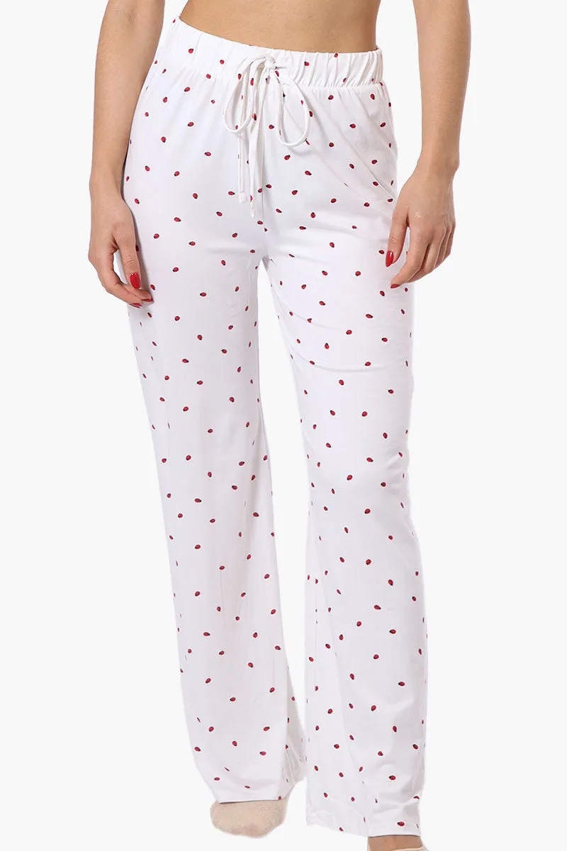 Canada Weather Gear Ladybug Pattern Wide Leg Pajama Pants - White sold by Fairweather