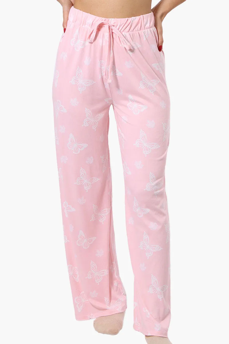 Canada Weather Gear Butterfly Pattern Wide Leg Pajama Pants - Pink sold by Fairweather