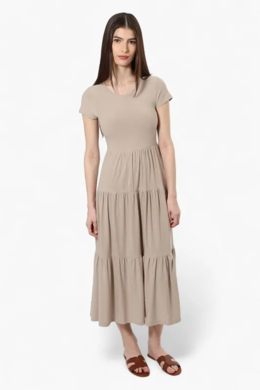 Majora Solid Cap Sleeve Tiered Maxi Dress - Taupe sold by Fairweather