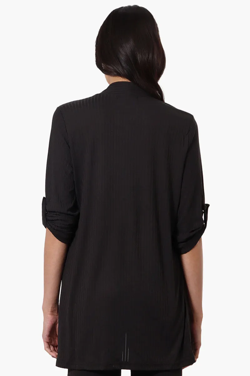 Majora Ribbed Roll Up Sleeve Wrap Cardigan - Black sold by Fairweather product image thumbnail 3