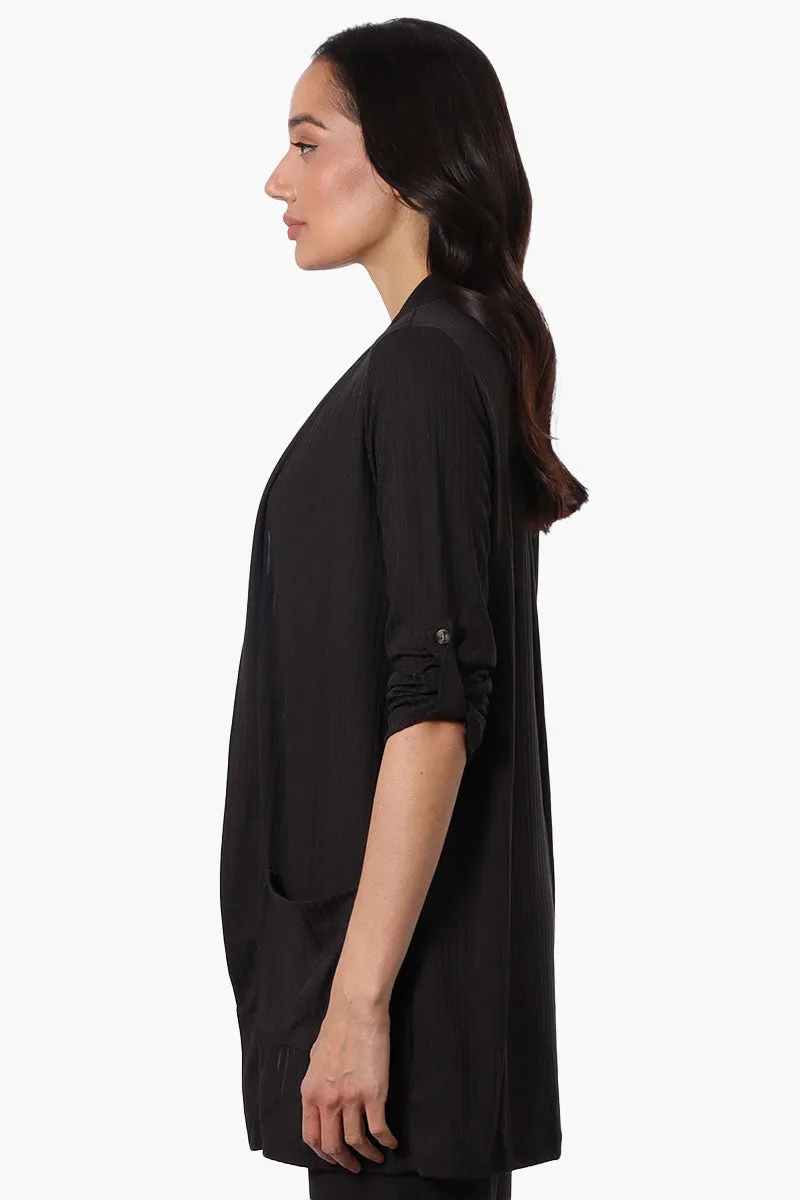 Majora Ribbed Roll Up Sleeve Wrap Cardigan - Black sold by Fairweather product image thumbnail 2