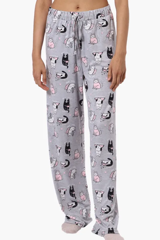 Canada Weather Gear Cat Pattern Wide Leg Pajama Pants - Grey made by Fairweather