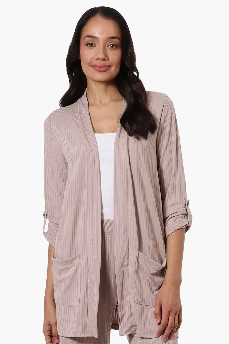 Majora Ribbed Roll Up Sleeve Wrap Cardigan - Beige sold by Fairweather