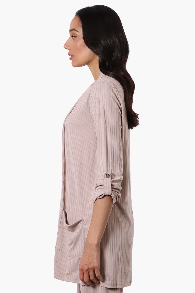 Majora Ribbed Roll Up Sleeve Wrap Cardigan - Beige sold by Fairweather product image thumbnail 2