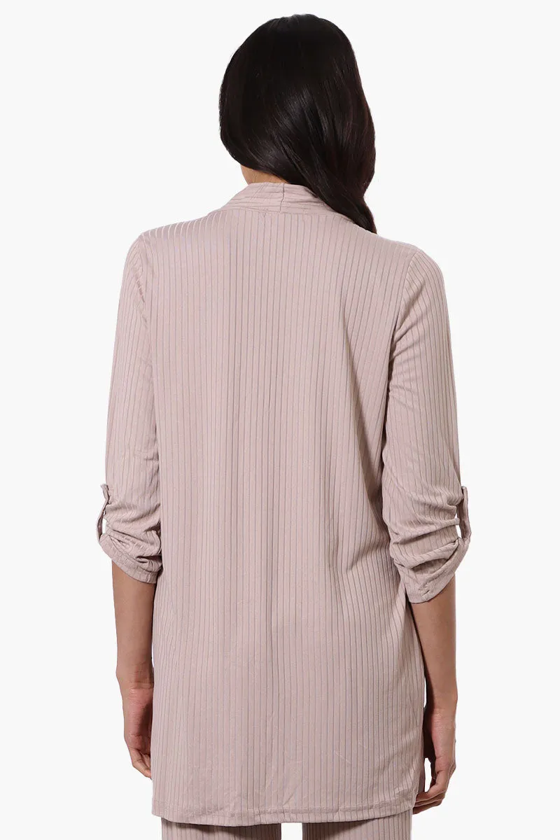 Majora Ribbed Roll Up Sleeve Wrap Cardigan - Beige sold by Fairweather product image thumbnail 3