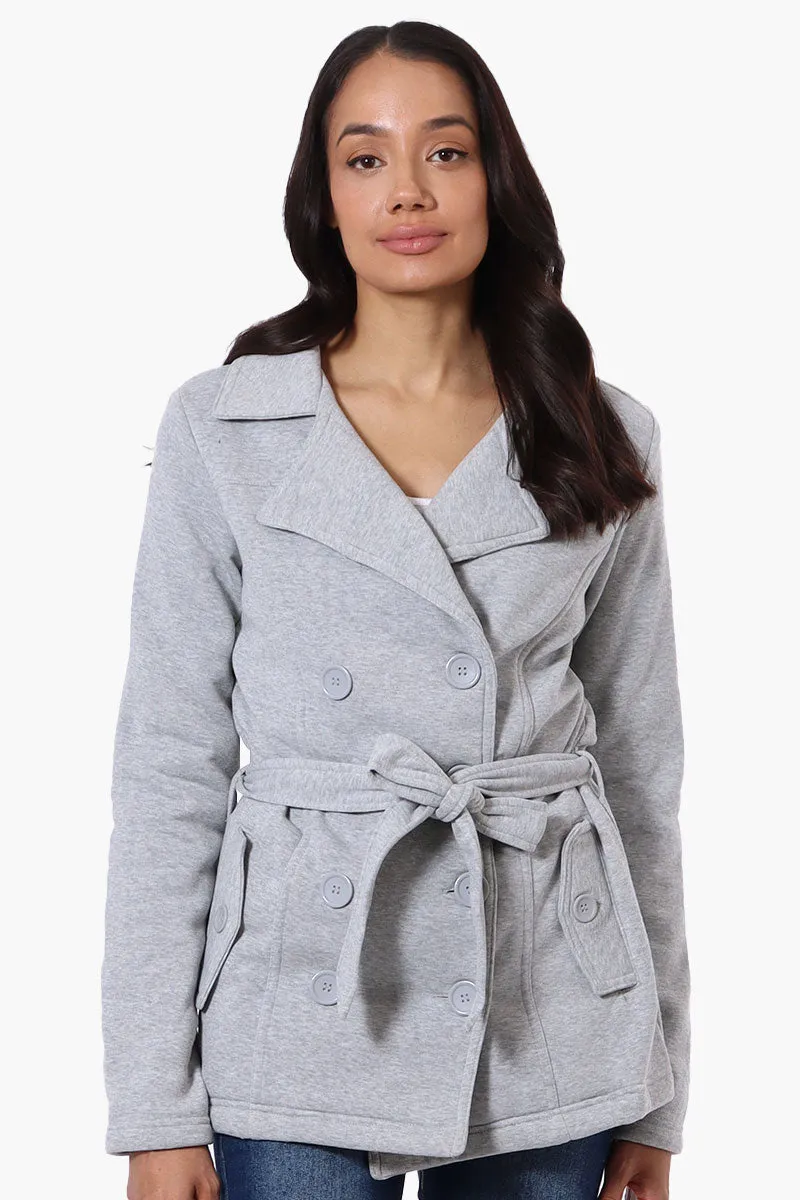 Fahrenheit Belted Double Breasted Lightweight Jacket - Grey sold by Fairweather