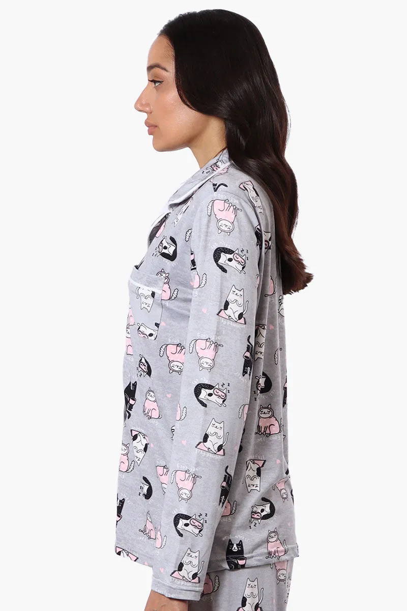 Canada Weather Gear Cat Pattern Button Down Pajama Top - Grey sold by Fairweather product image thumbnail 2