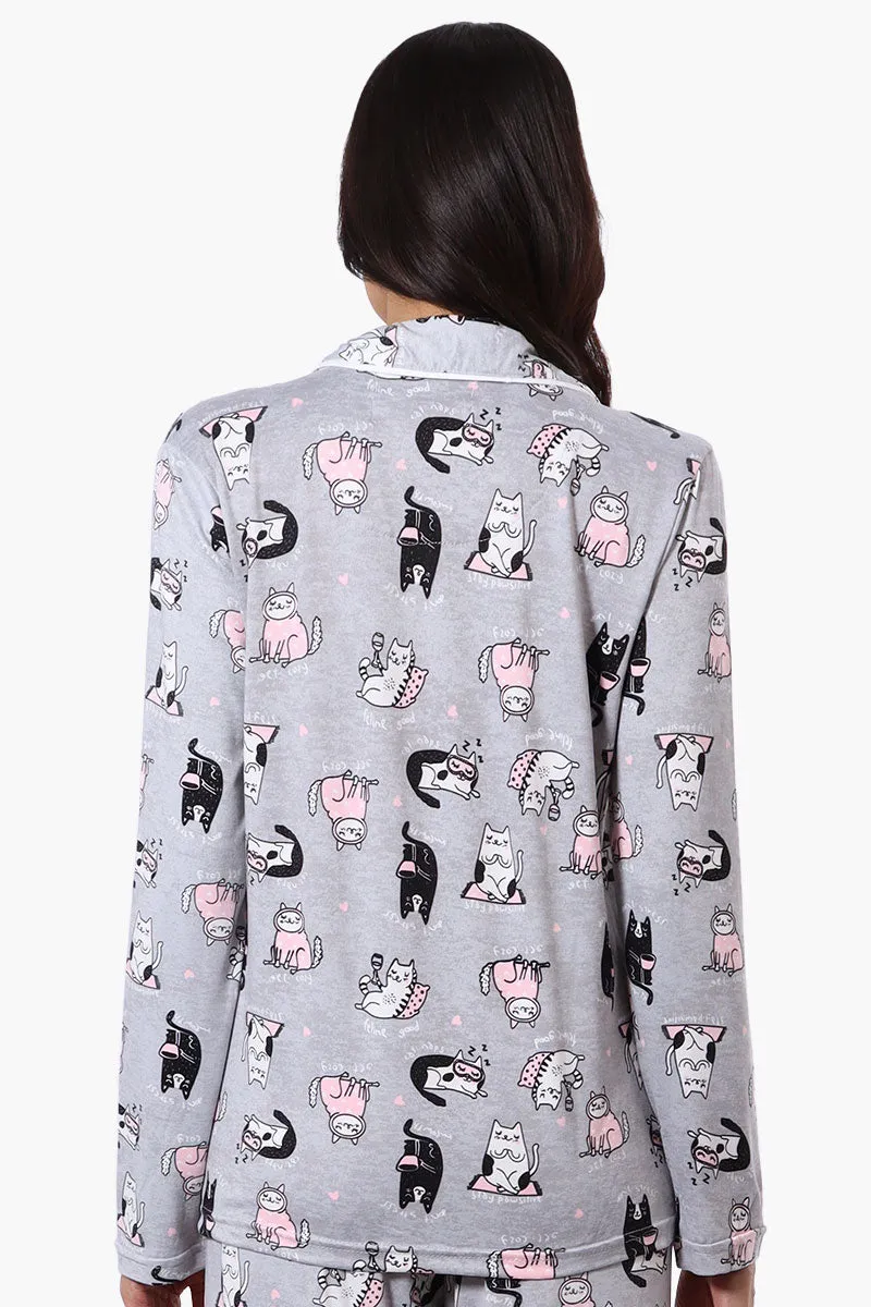 Canada Weather Gear Cat Pattern Button Down Pajama Top - Grey sold by Fairweather product image thumbnail 3