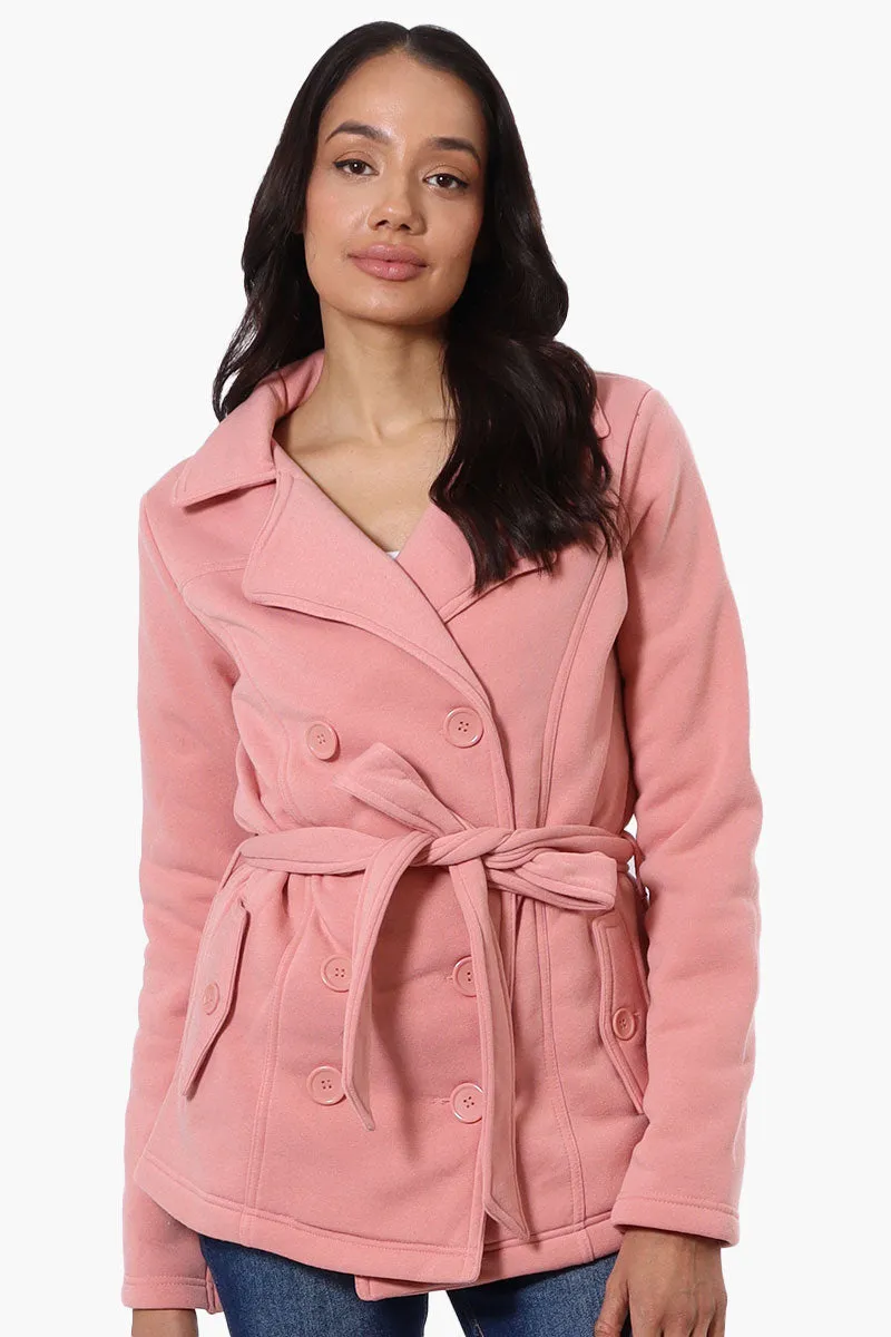 Fahrenheit Belted Double Breasted Lightweight Jacket - Pink sold by Fairweather