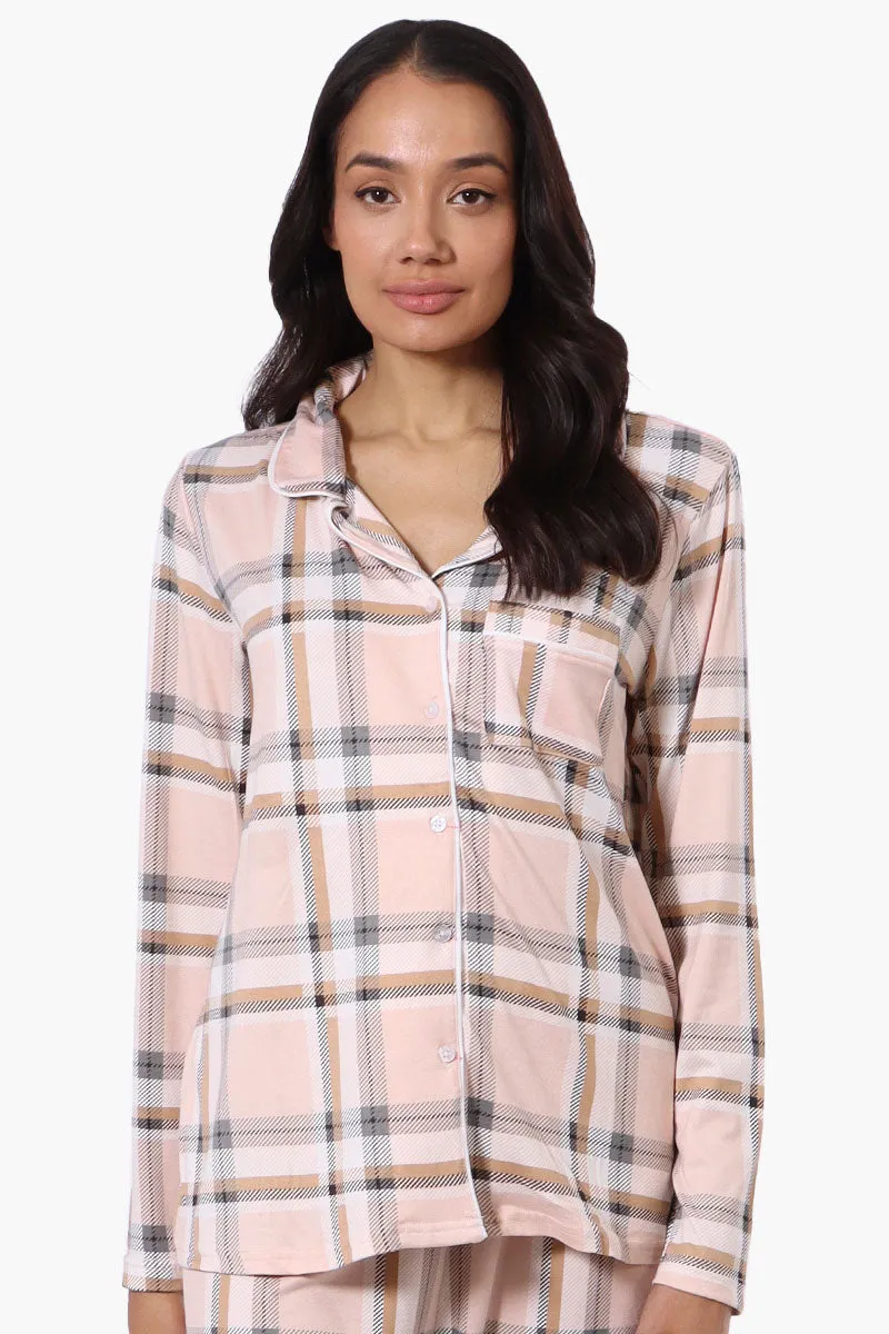 Canada Weather Gear Plaid Button Down Pajama Top - Peach sold by Fairweather