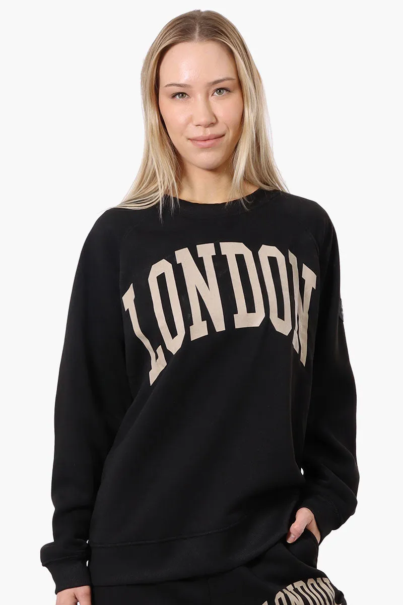 Fahrenheit London Print Fleece Crewneck Sweatshirt - Black sold by Fairweather