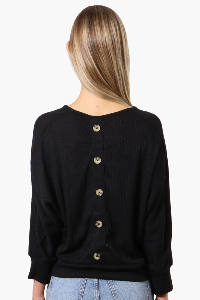 International INC Company Ribbed Button Back Detail Pullover Sweater - Black sold by Fairweather product image thumbnail 3