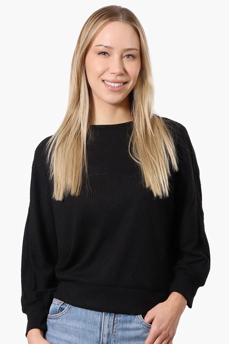 International INC Company Ribbed Button Back Detail Pullover Sweater - Black sold by Fairweather