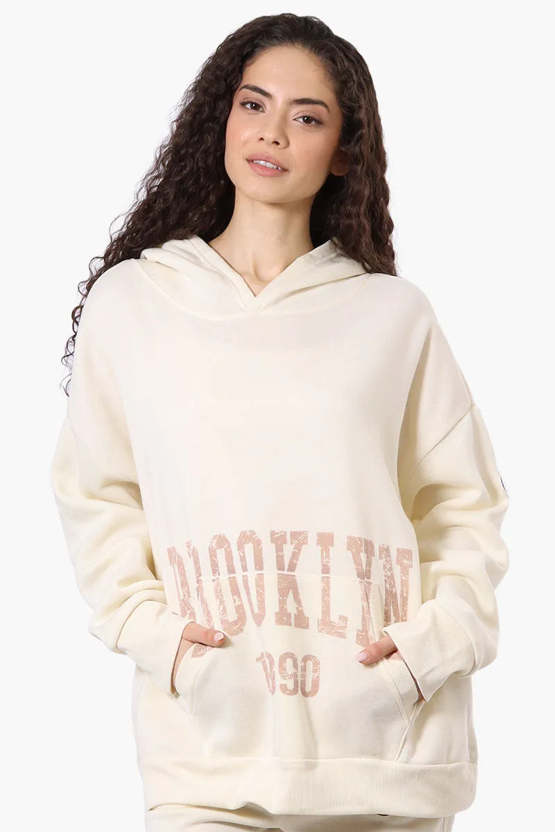 Fahrenheit Oversized Brooklyn Print Hoodie - Cream sold by Fairweather