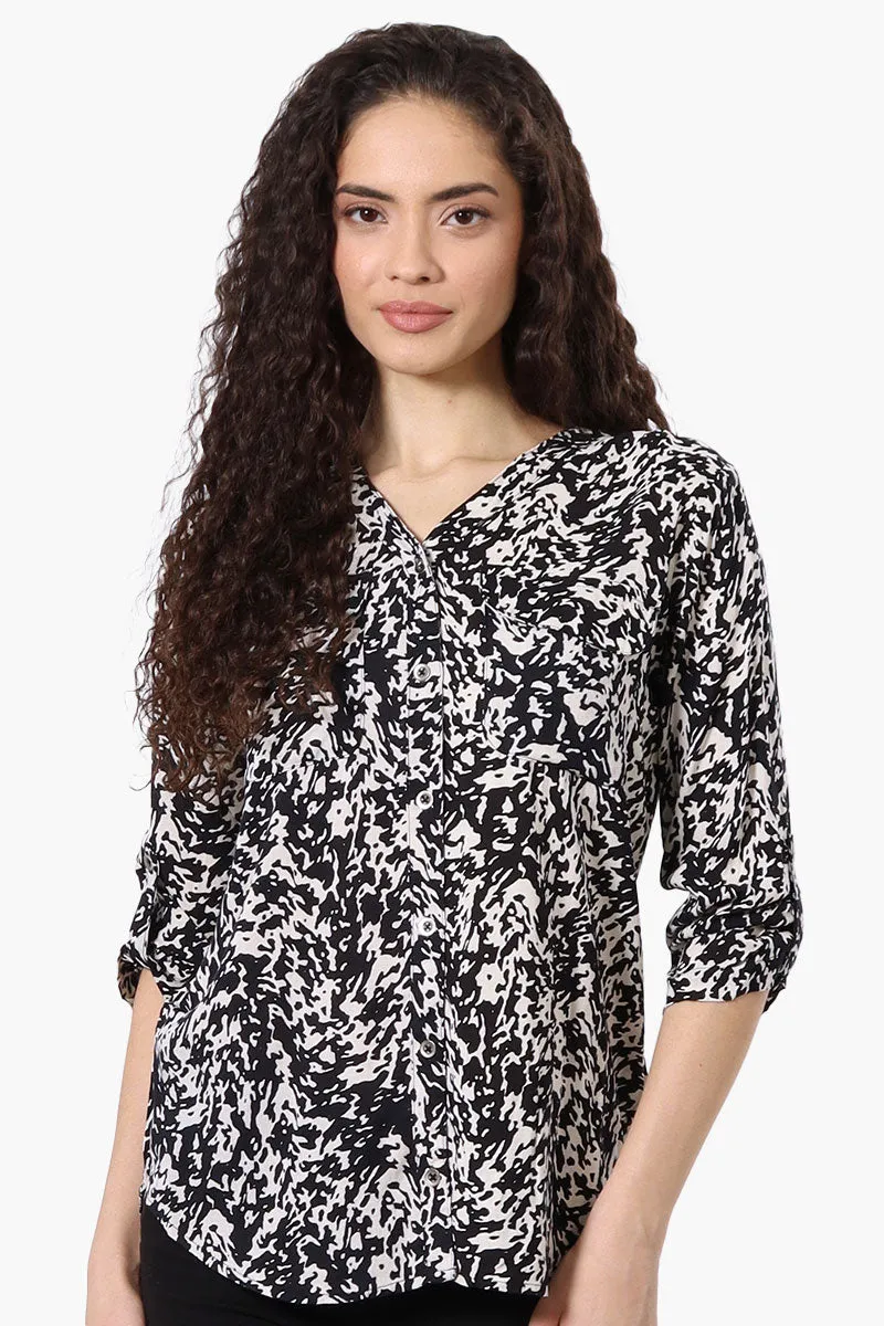 Beechers Brook Patterned Roll Up Sleeve Blouse - White sold by Fairweather