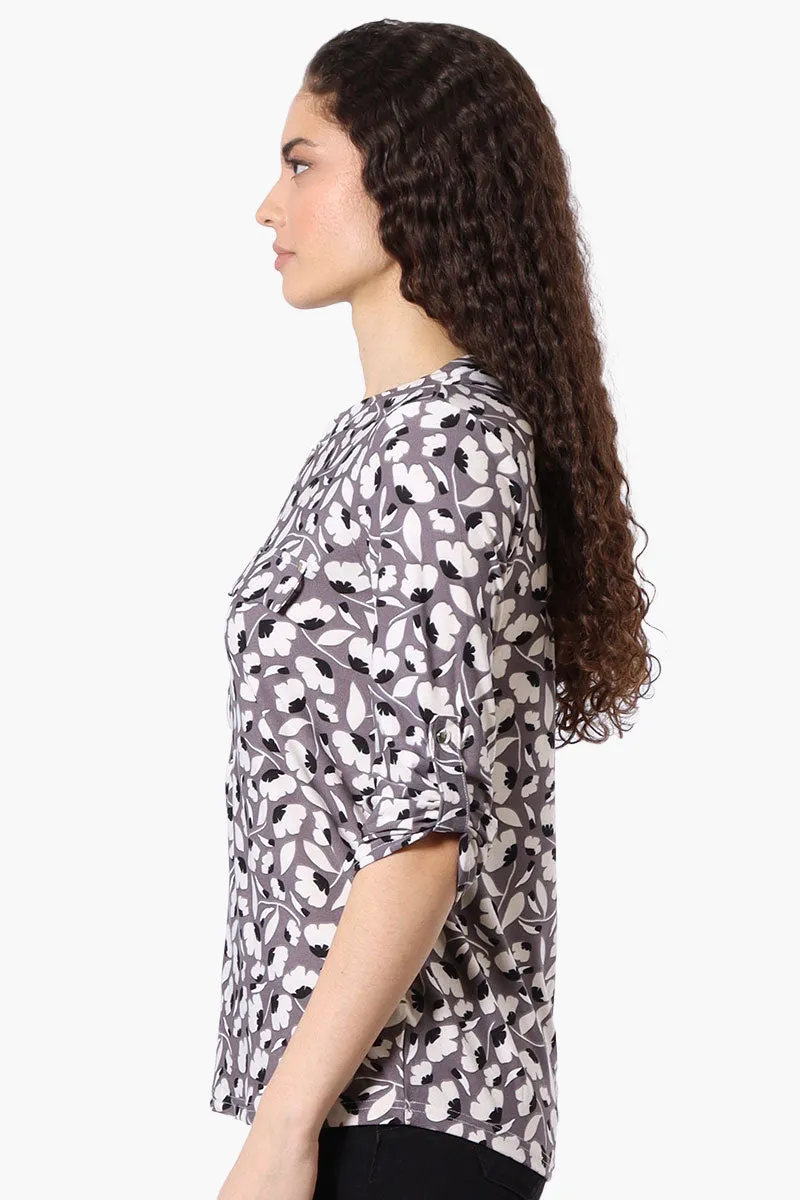 Beechers Brook Floral Half Zip Roll Up Sleeve Shirt - Purple sold by Fairweather product image thumbnail 2